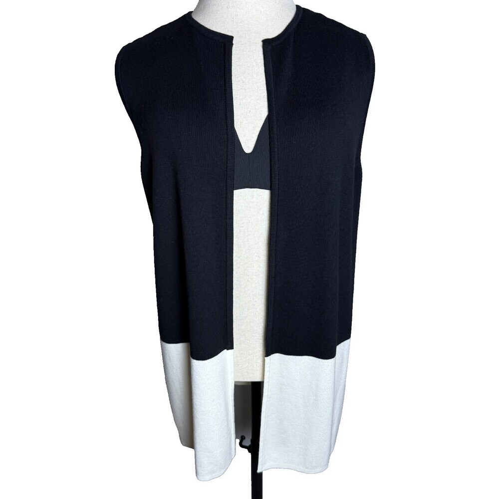 Chico's Black & White Duster Sleeveless Cardigan, Sz 2 (L 12-14), For Leggings